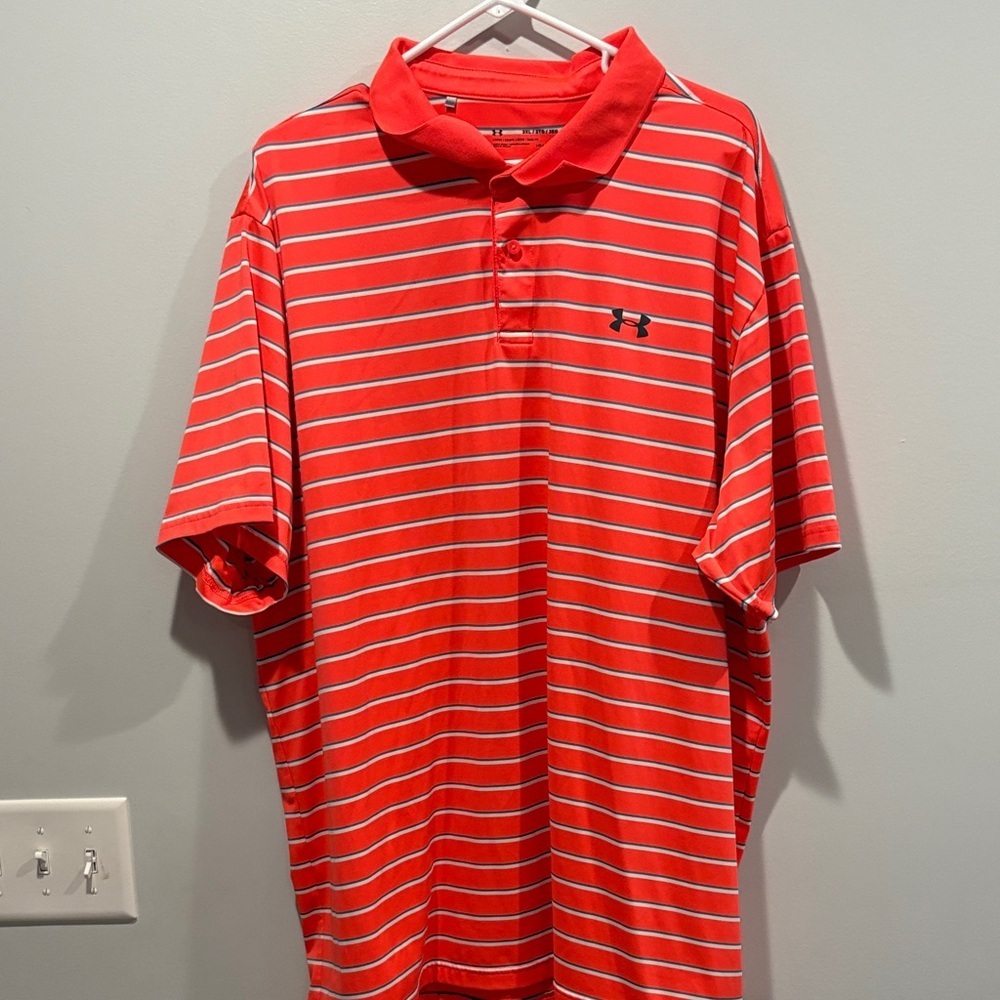 Under Armour Scarlet Polo with Ivory Stripes